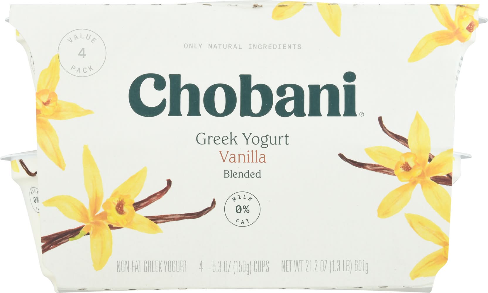 Chobani Non-Fat Blended Greek Yogurt, Vanilla (4 x 5.3 oz)