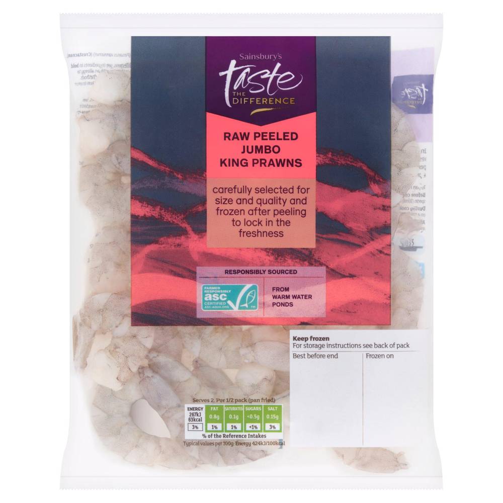 Sainsbury's Frozen Raw Peeled Jumbo King Prawns ASC,  Taste the Difference 225g