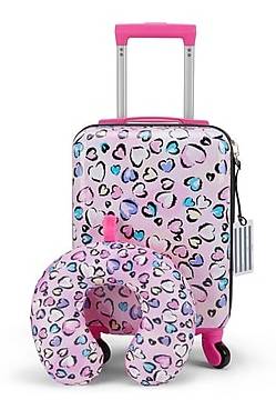 Bioworld Hearts Hardsided Spinner Carry on Kids Luggage Set, 18 in, Pink (3 ct)