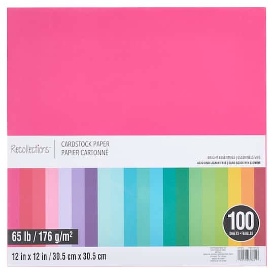 Recollections Bright Essentials Cardstock Paper pack, 12" x 12", Assorted (100 ct)