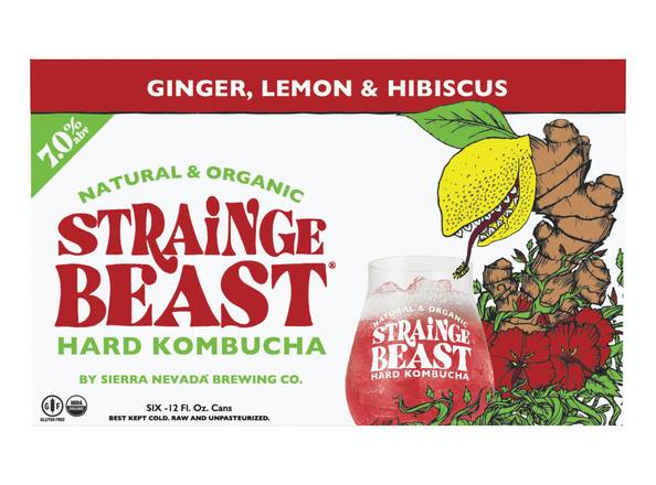 Strainge Beast Ginger Lemon & Hibiscus Hard Kombucha (6 pack, 12 fl oz)