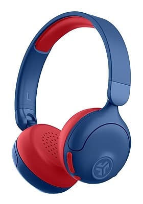 JLab JBuddies Active Noise Cancelling Wireless On-Ear Headphones, Bluetooth, Blue/Red (HBKANCRBLURED122)