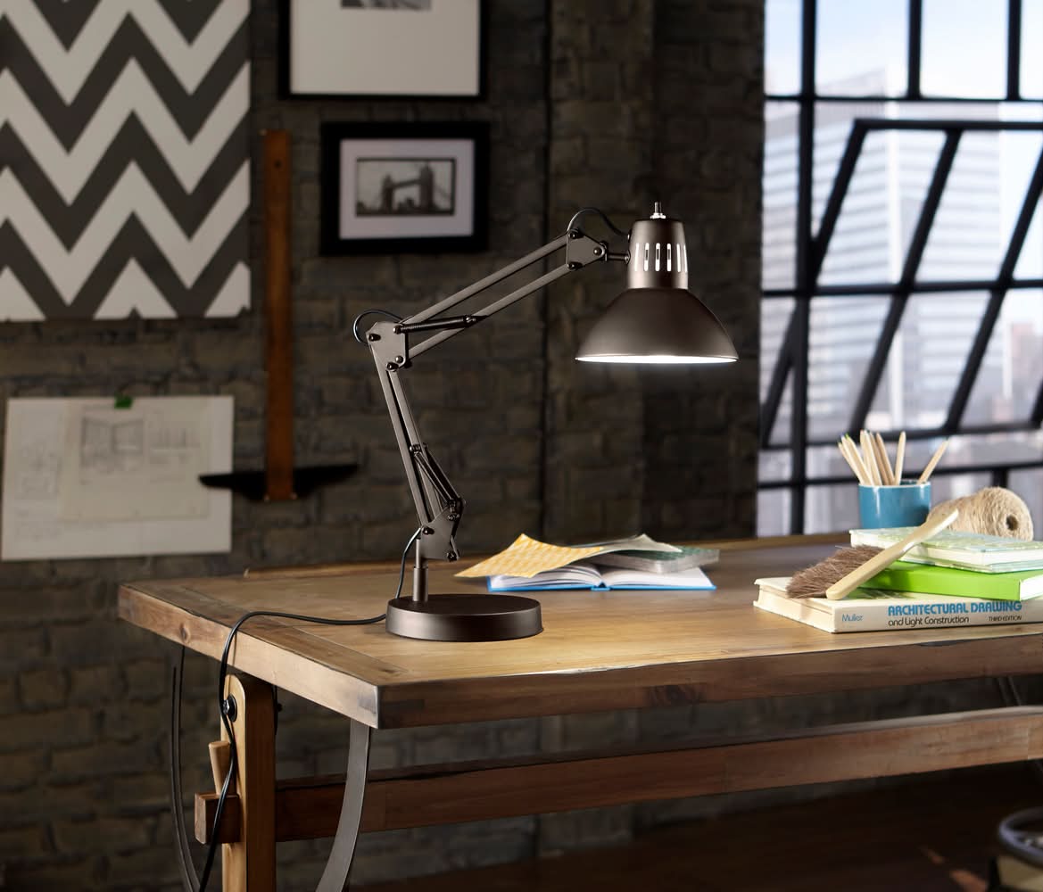 allen + roth Embleton 26-in Adjustable Bronze Standard Desk Lamp with Metal Shade