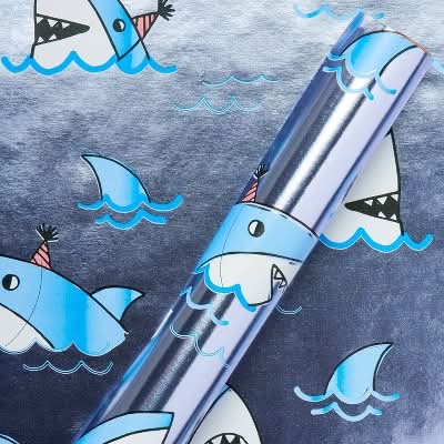 Spritz Sharks With Hats Gift Wrapping Paper, 20 sq ft