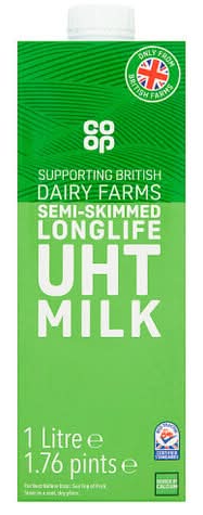 Co-op Uht Semi-skimmed Milk 1LTR