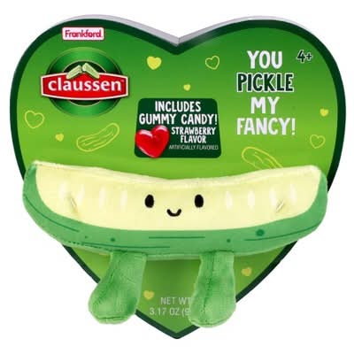 Frankford Claussen Pickles Valentines Day Heart Box Gummies Plush Pickle (3.17 oz)
