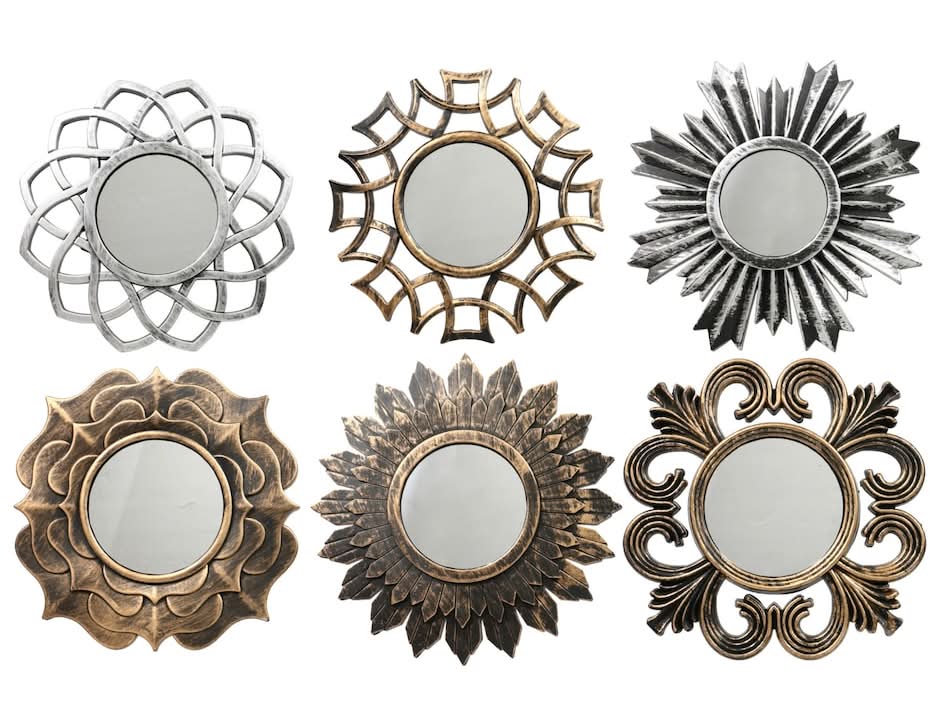 Plastic Round Antique-Style Framed Mirrors, 9.5 in, Silver-Gold