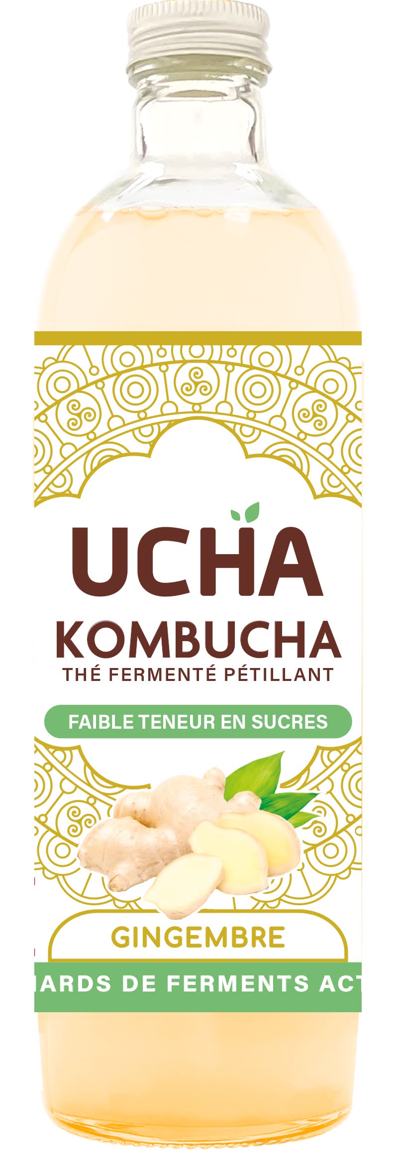 Ucha - Thé fermenté pétillant gingembre énergie kombucha (750ml)