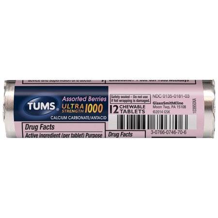 Tums Ultra Strength Heartburn Relief Chewable Antacid Tablets, Berry,