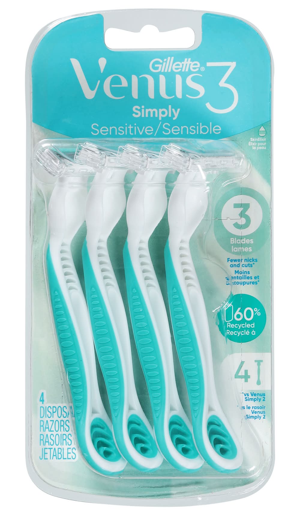Gillette Venus 3 Simply Sensitive Disposable Razors (2.4 oz, 4 ct)
