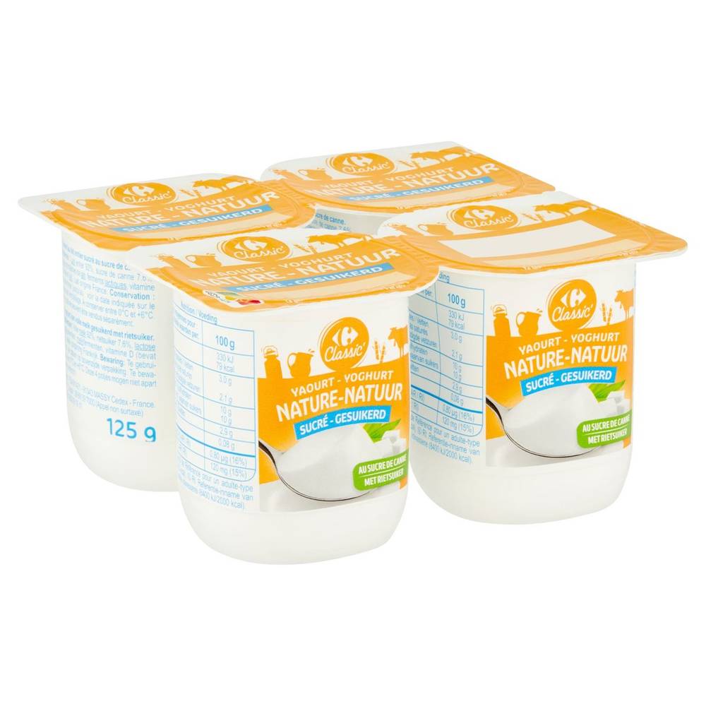 Carrefour Classic'' Yaourt Nature Sucré 4 x 125 g