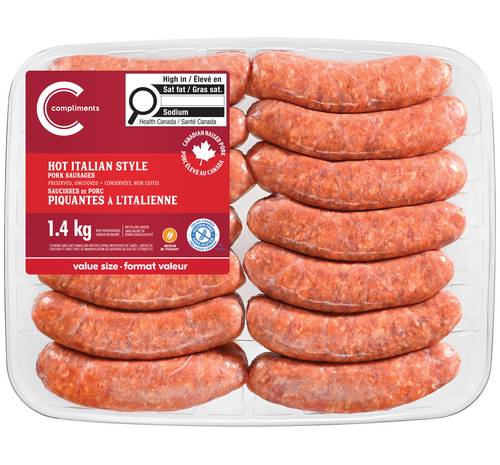 Compliments Pork Sausages, Hot Italian Style (1.4 kg)