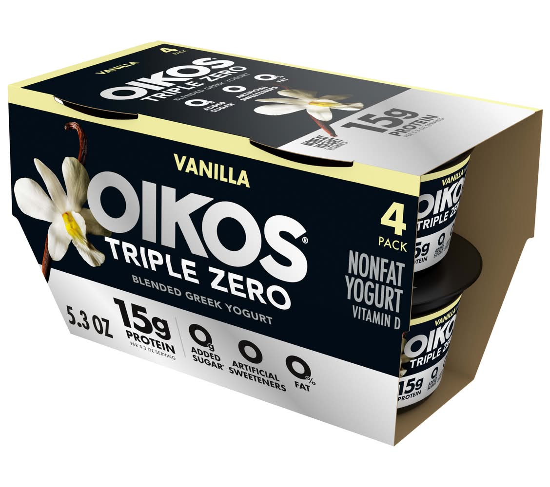 Oikos Triple Zero Blended Greek Yogurt, Vanilla (4 x 5.3 oz)