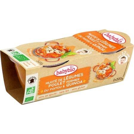 Plat bébé dès 12 mois, légumes/poulet BABYBIO - les 2 bols de 200g