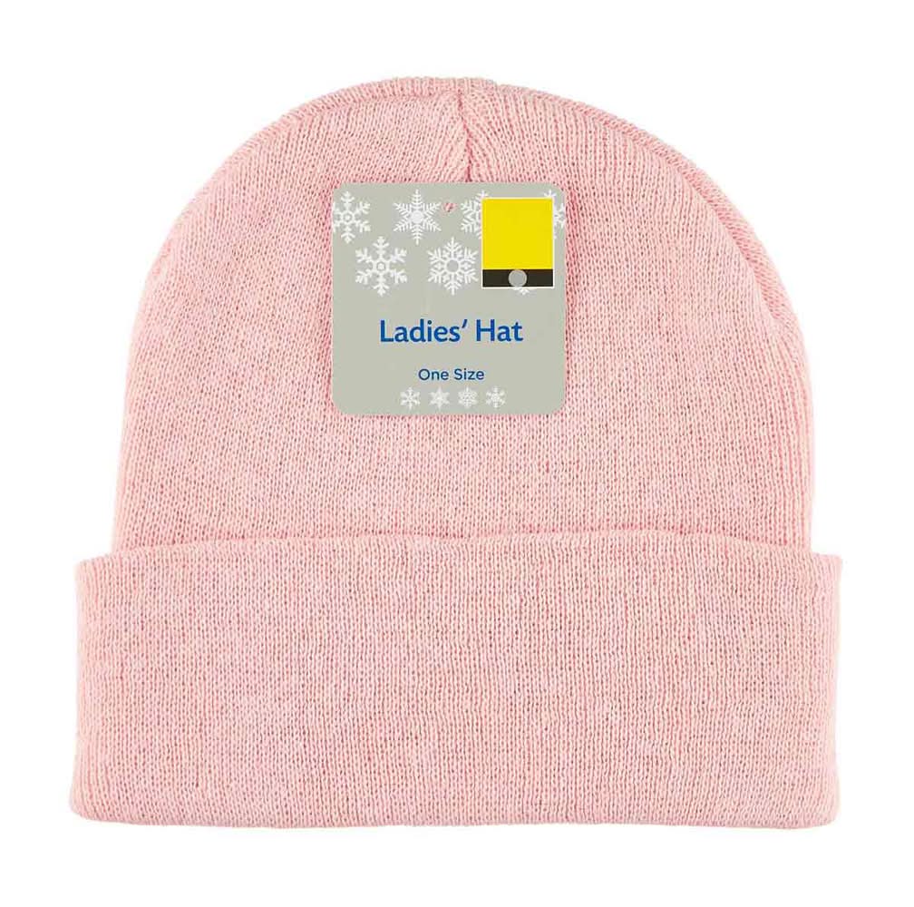 Ladies Solid Cuff Beanie Hat One Size Assorted
