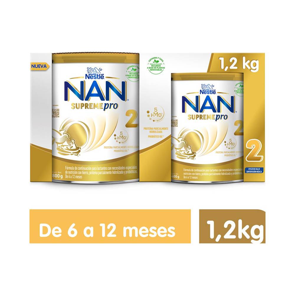 Nan pack fórmula para lactantes supreme pro 2 (botes 800 g + 400 g)