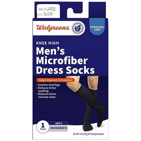 Walgreens Men's Microfiber Dress Socks, Knee High Black - X-Large 1.0 pr