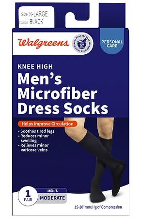 Walgreens Men's Microfiber Dress Socks Knee High, Black