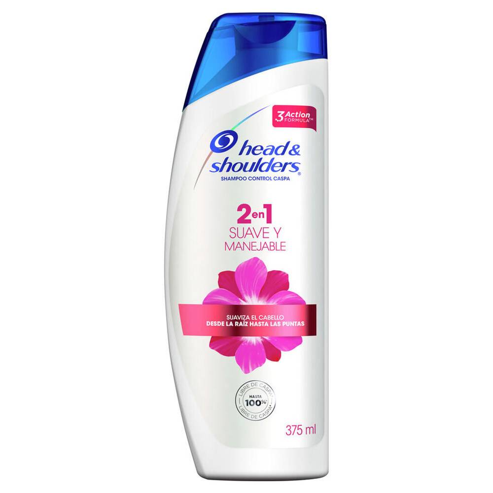Head & shoulders shampoo 2 en 1 suave y manejable (botella 375 ml)