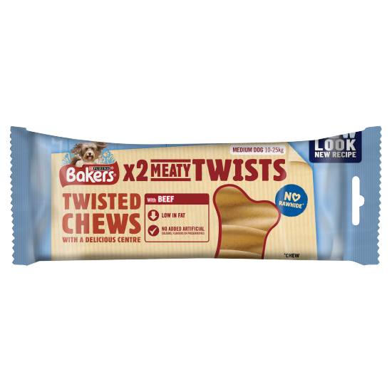 Bakers Meaty Twist Medium Adult Dog Treat With Beef 2 X 90g (180g)