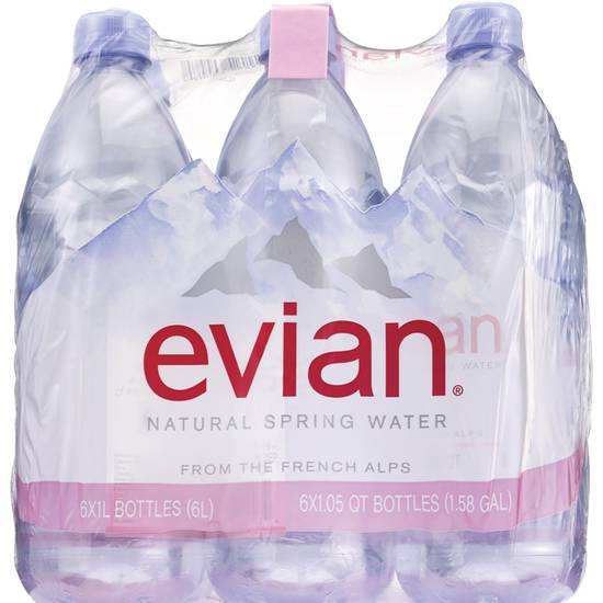 Evian Drinking Water SPRING Single 6-Pack of 1 Liter Bottles