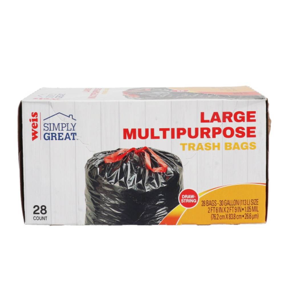 Weis Large Multipurpose Trash Bags With Drawstrings, 30 Gallon (28 ct)