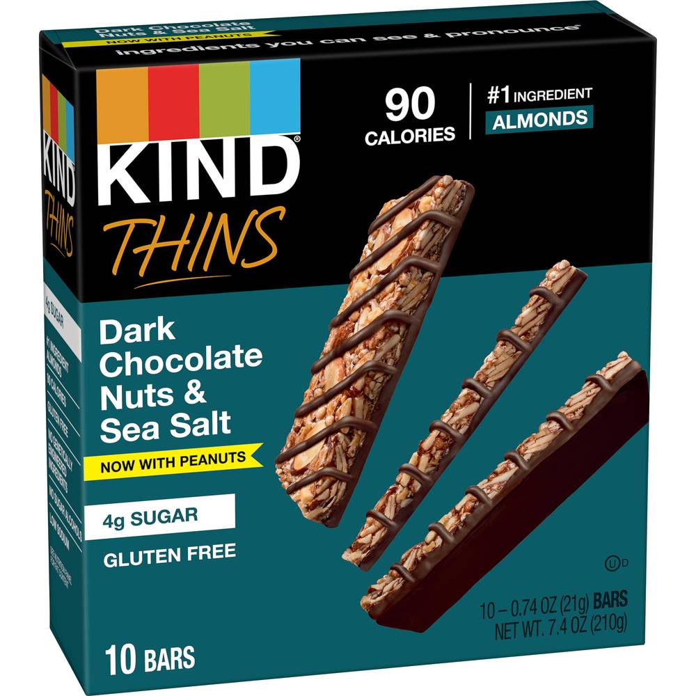 KIND Thins Gluten Free Bars, New Dark Chocolate Nuts - Sea Salt (0.74 oz, 10 ct)