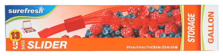 Surfresh Slide & Click Gallon Storage Bags, 26.8 x 23.6 x 6.9 cm (13 ct)