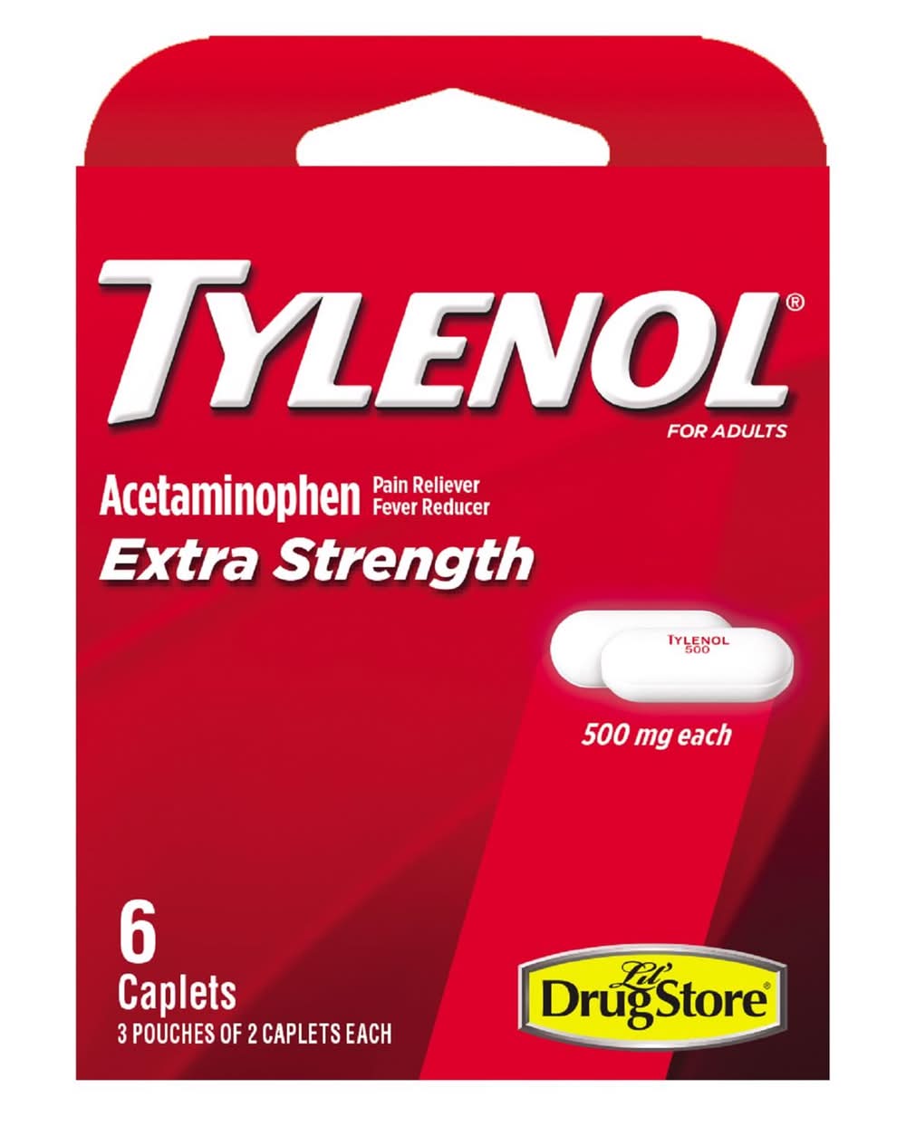 Tylenol 500 Mg White Extra Strength Acetaminophen 6 Pk