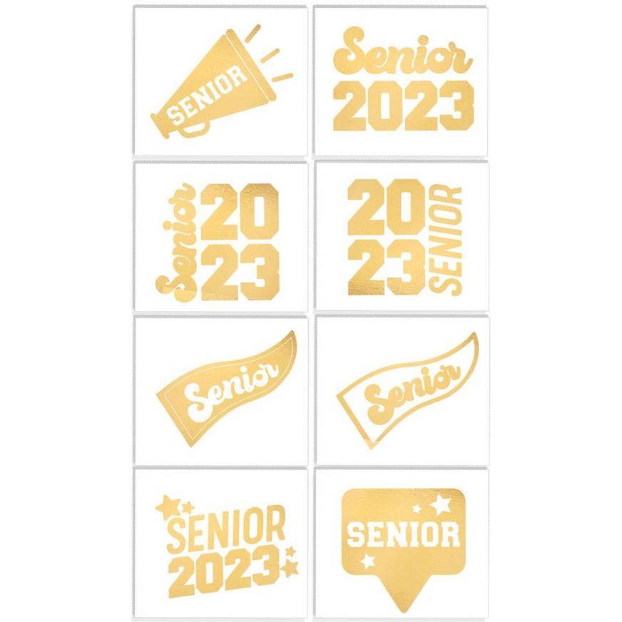 Metallic Gold Senior 2023 Graduation Tattoos, 8ct