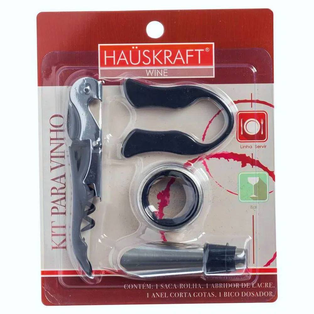 Hauskraft conjunto para vinho inox preto (4 itens)