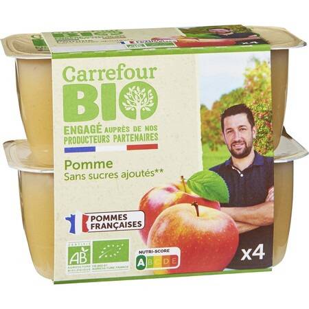 Bio - FID - Compotes pommes s/sucres ajoutés CARREFOUR BIO - les 4 pots de 100g