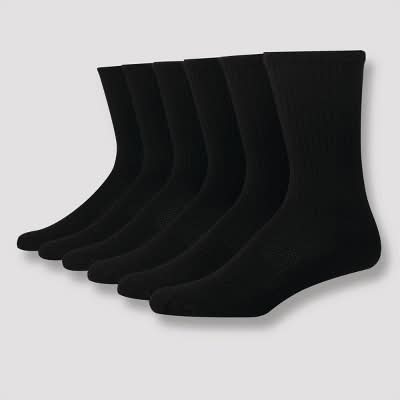 Hanes Premium X-Temp Performance Cushioned Crew Socks, 6-12, Black (6 ct)
