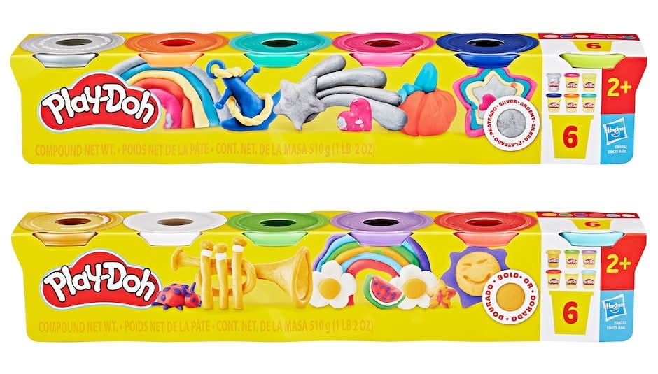 Play-Doh Super Silver Dough packs, 2+ Years, Assorted (6 ct)