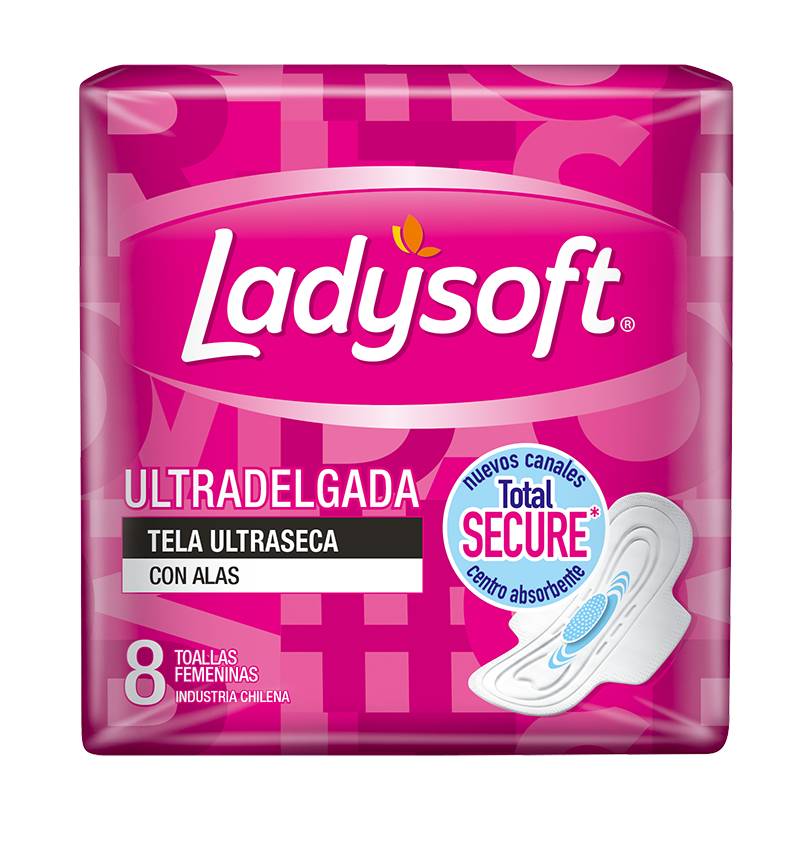 Ladysoft toalla higiénica ultradelgada con alas tela ultraseca (8 un)