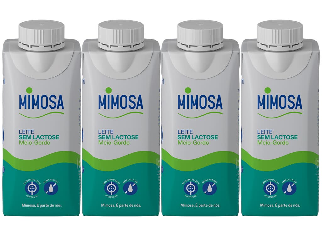Mimosa - Leite Meio Gordo sem Lactose, pack 4 x 200 ml