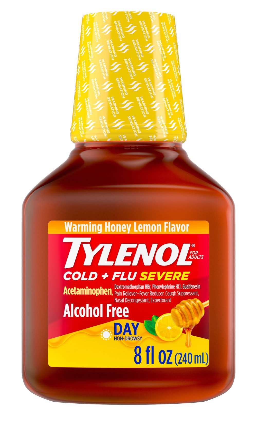 Tylenol Cold + Flu Severe Day Non-Drowsy Liquid, Warming Honey Lemon (8 fl oz)