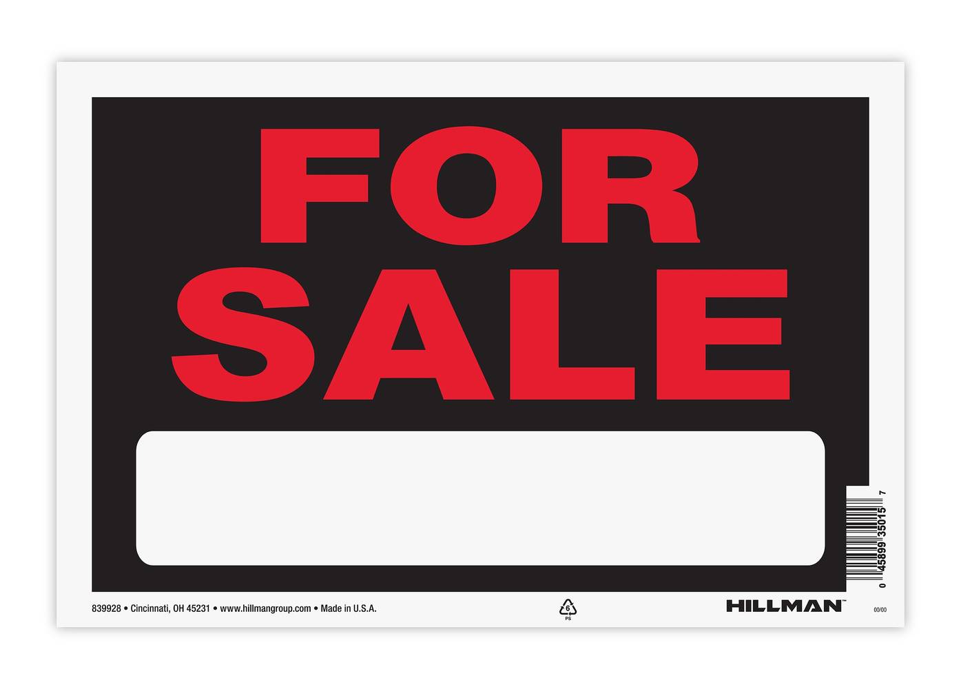 Hillman For Sale Sign Board, 8"X12", White