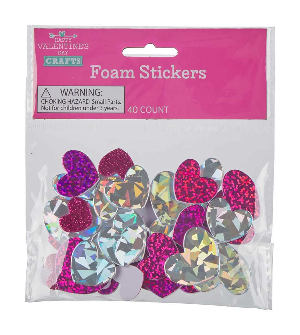 Happy Valentine'S Day Heart Shaped Foam Stickers 40 Ct Assorted