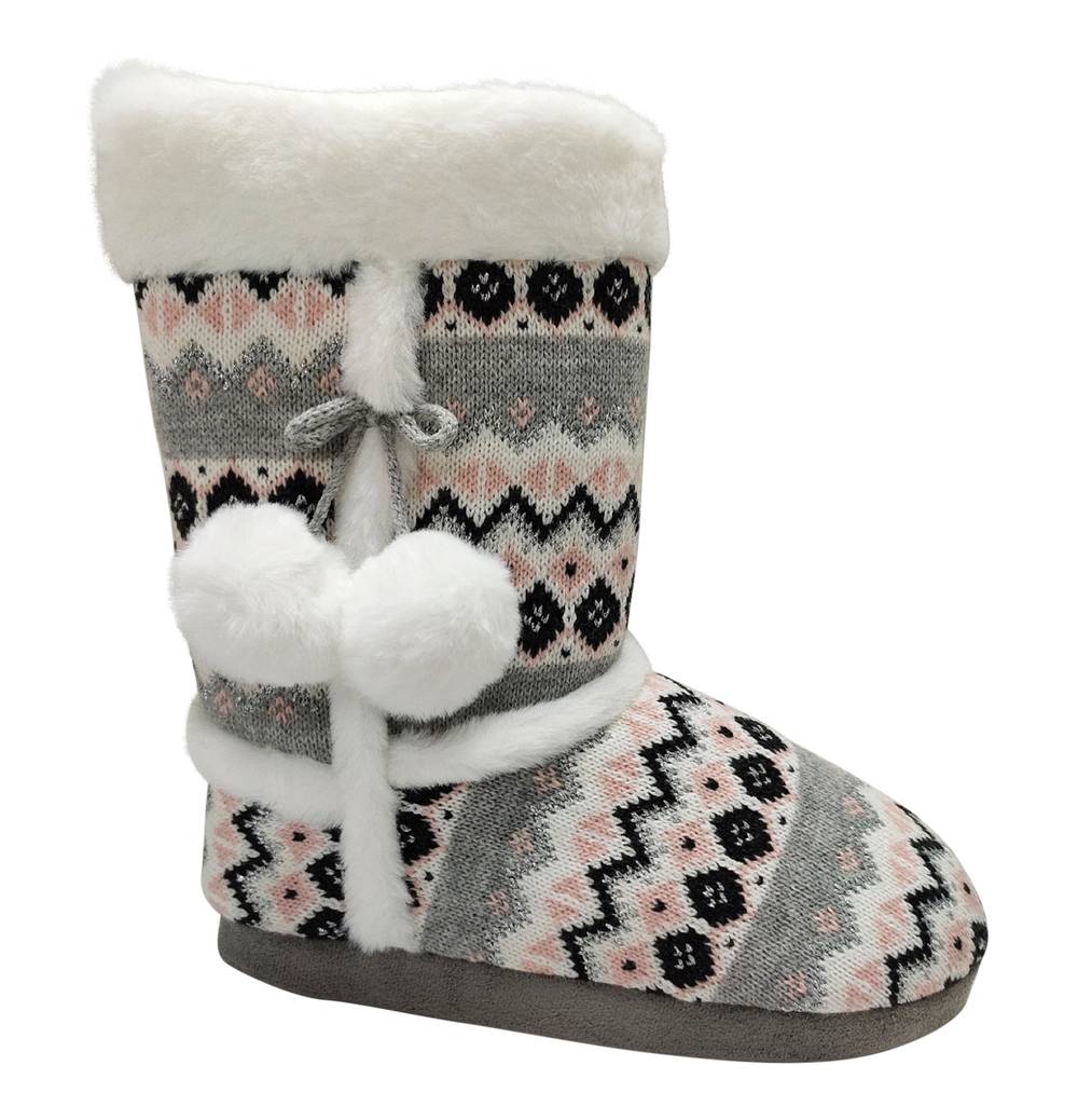 Pantoufles bottillons en tricot à motif nordique Carisma pour femmes (M, Blanc) / Carisma Women's Fair Isle Knit Booties (M, White)