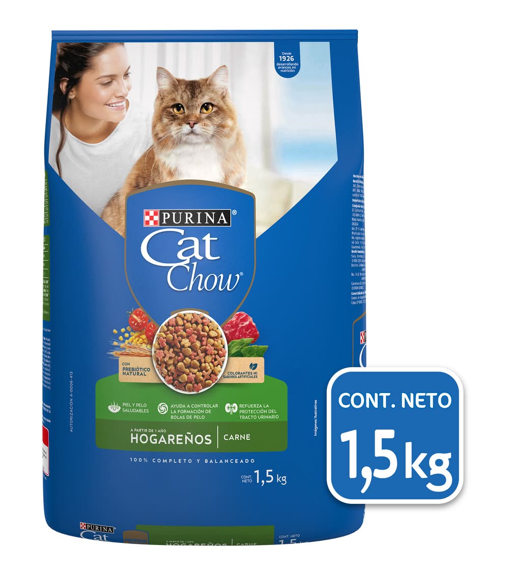 Purina Cat Chow · Defense plus alimento seco para gatos hogareños, carne, A partir de 1 año (1,5 kg)