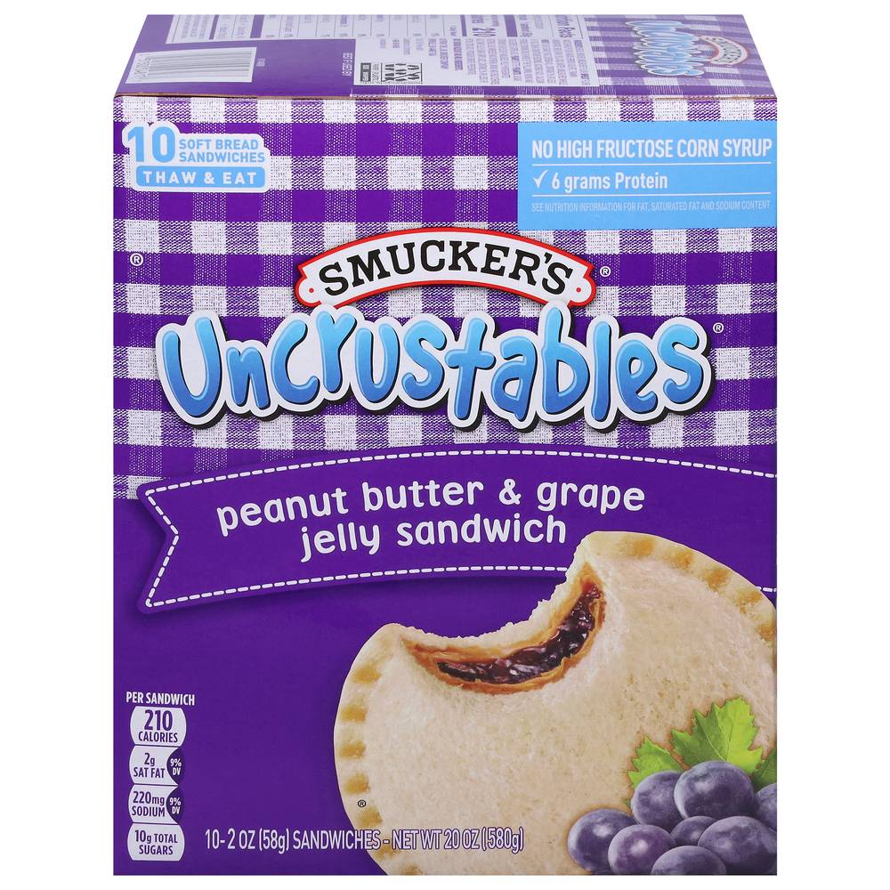 Smucker's Uncrustables Sandwiches, Peanut Butter and Grape Jelly (2 oz, 10 ct)