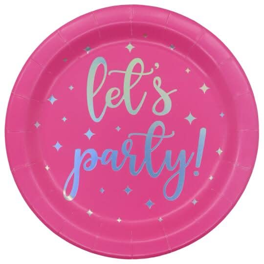 Celebrate It Lets Party Snack Disposable Paper Plates, 7 in, Hot Pink (8 ct)