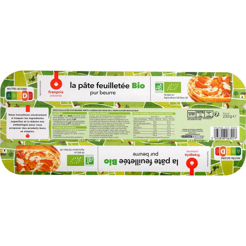 Pâte feuilletée Bio franprix bio 230g