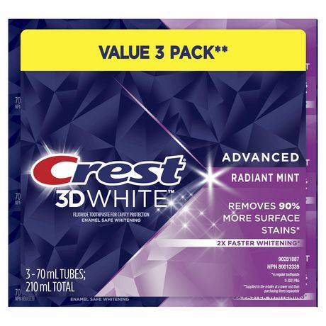 Crest 3d White Advanced Radiant Mint Toothpaste (3 x 70 ml)