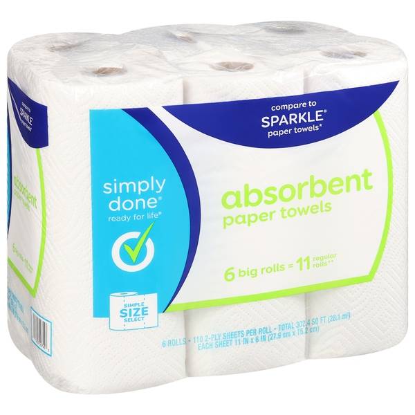 Simply Done Absorbent Sparkle Paper Towels, 11 in x 6 in , White (6 ct)