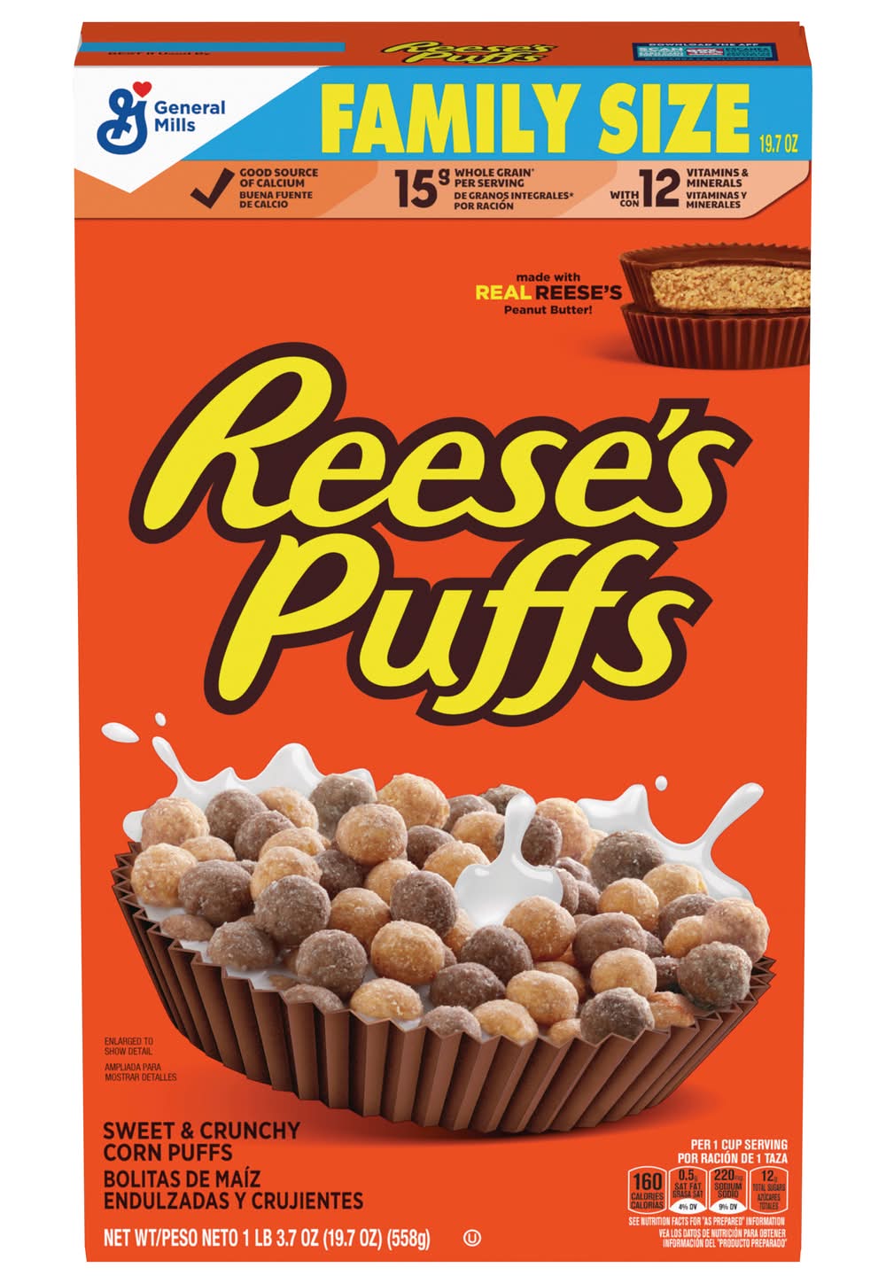 Reese's Puffs Family Size Sweet & Crunchy Corn Cereal, Peanut Butter (19.7 oz)
