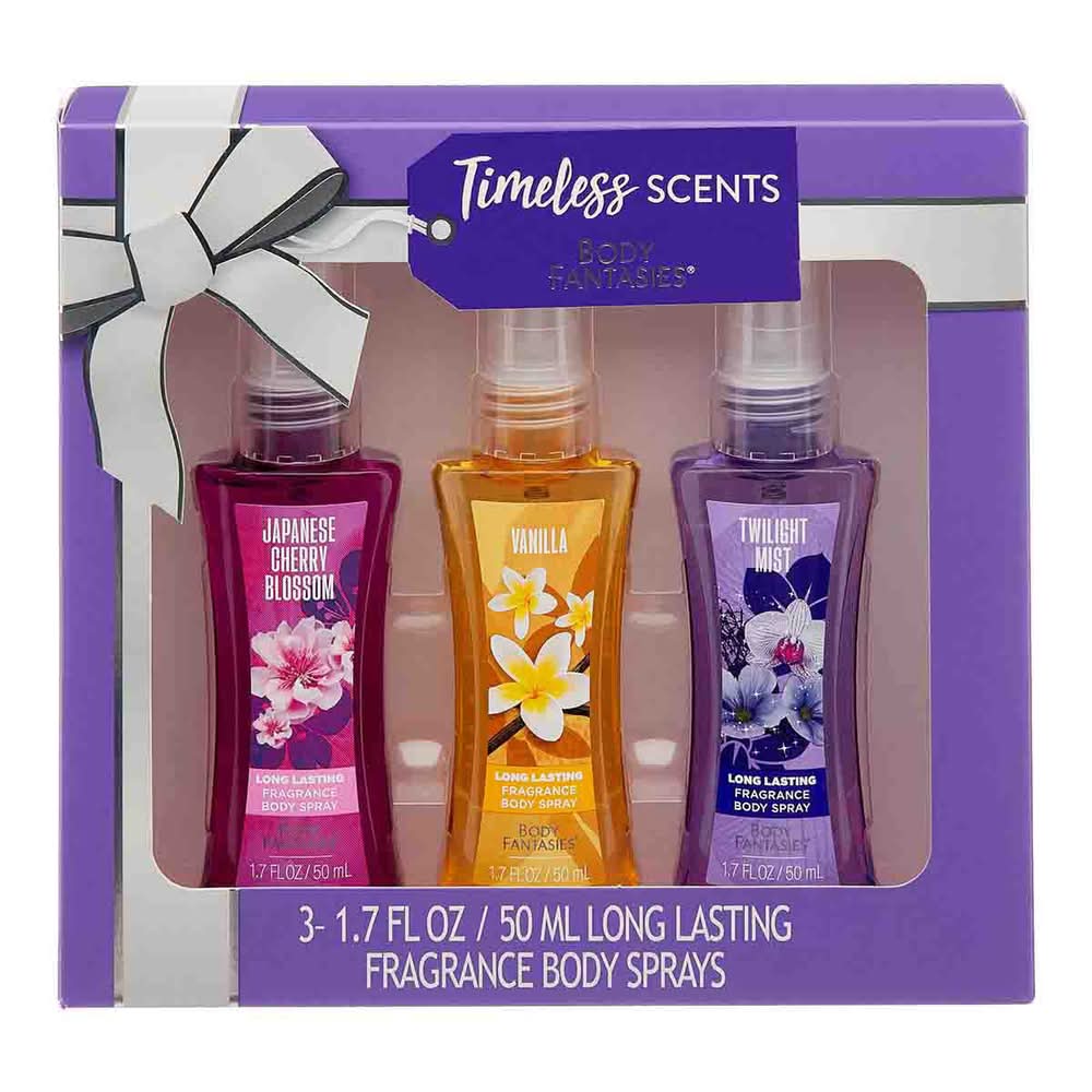 Body Fantasies Timeless Scents Long Lasting Body Spray Gift Set, Japanes Cherry Blossom-Vanilla-Twilight Mist (5.1 fl oz, 3 ct)