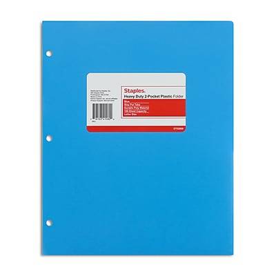 Staples 3 Hole Punched 2 Pocket Plastic Portfolio Folder, Blue