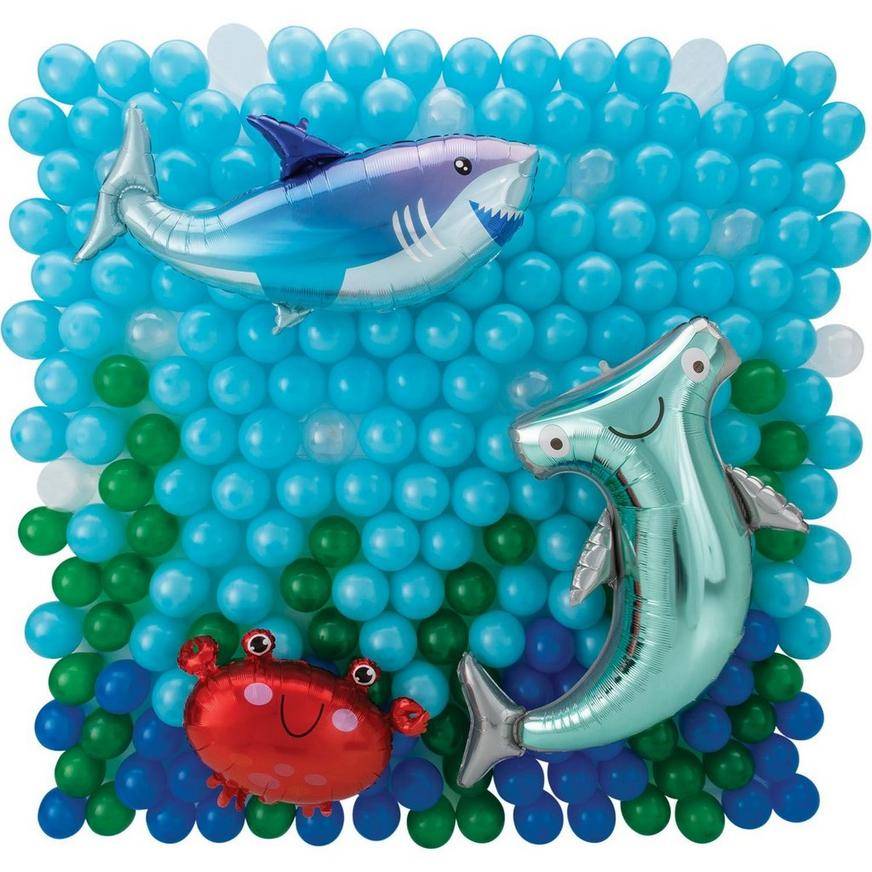 Uninflated Air-Filled Sea Crab Shark Foil Latex Balloon Backdrop Kit, 6.25ft x 5.9ft